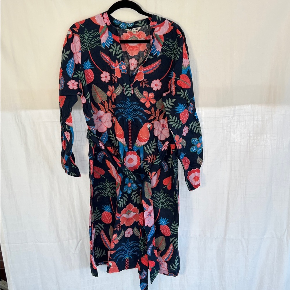 Boden Linen Floral Navy Shift Dress US Size 16-18T
